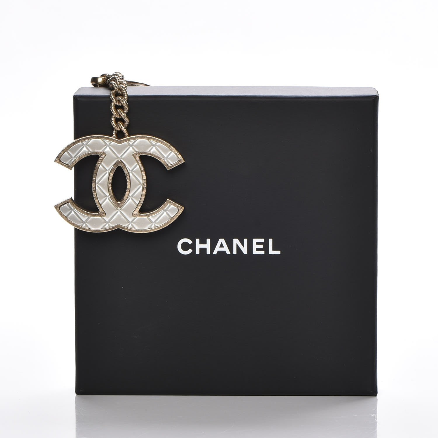 Chanel Metal Quilted CC Bag Charm Gold Pearly White 4 of 4
