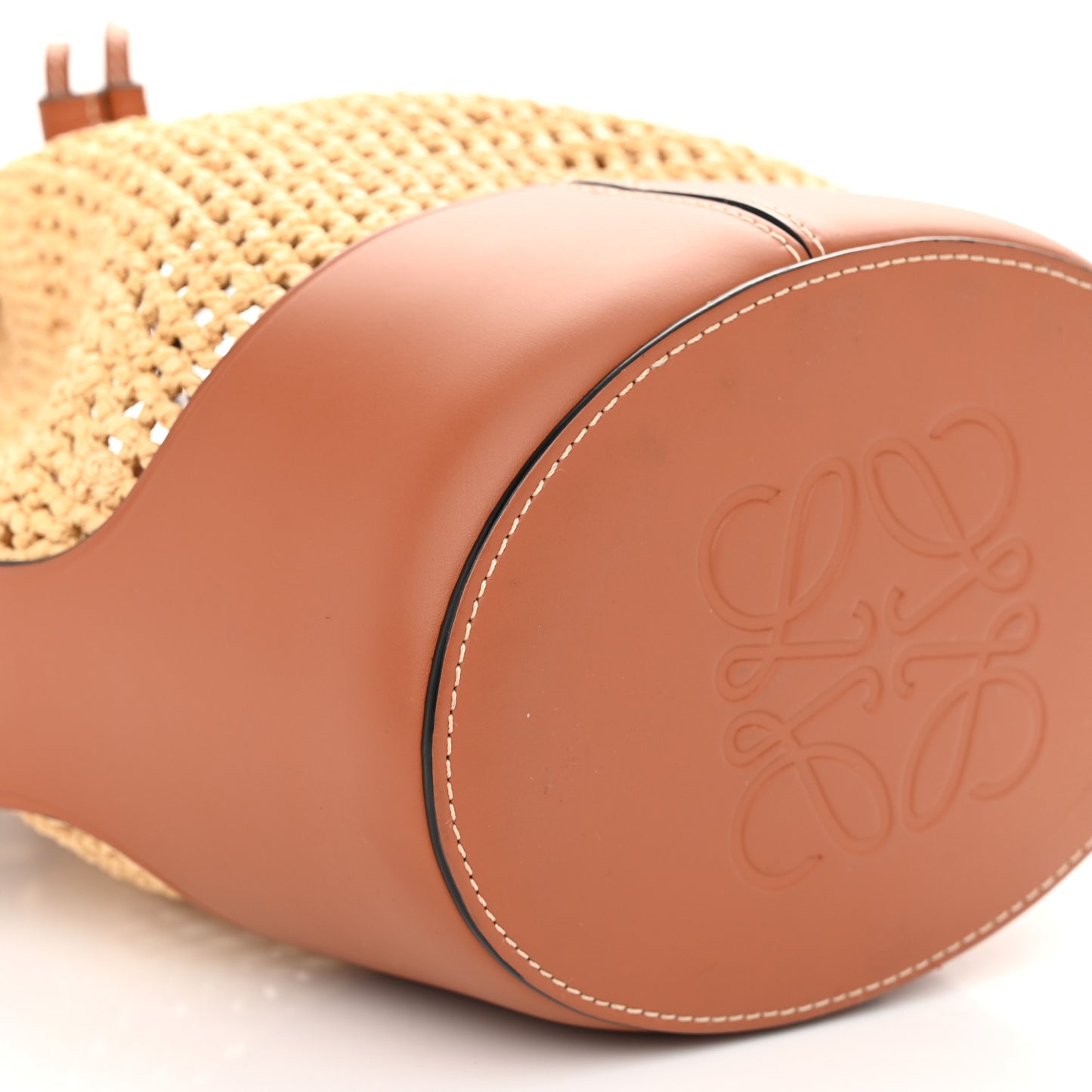 Raffia Calfskin Balloon Bucket Bag Natural Tan