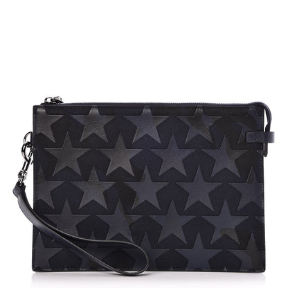 Valentino Garavani Canvas Leather Applique Camustars Zip Wristlet Pouch Blue 1 of 7