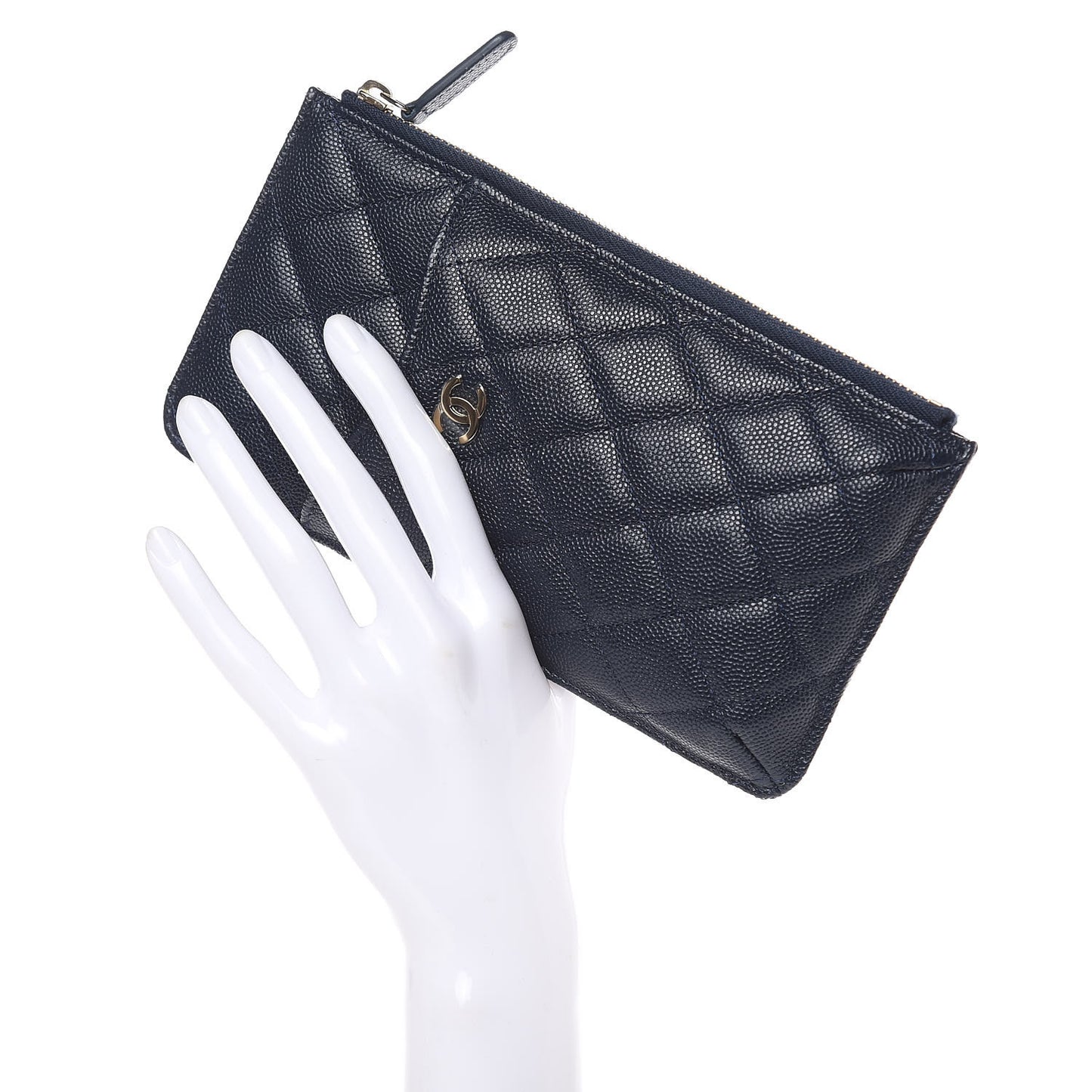 Caviar Quilted Classic Flat Wallet Pouch Navy