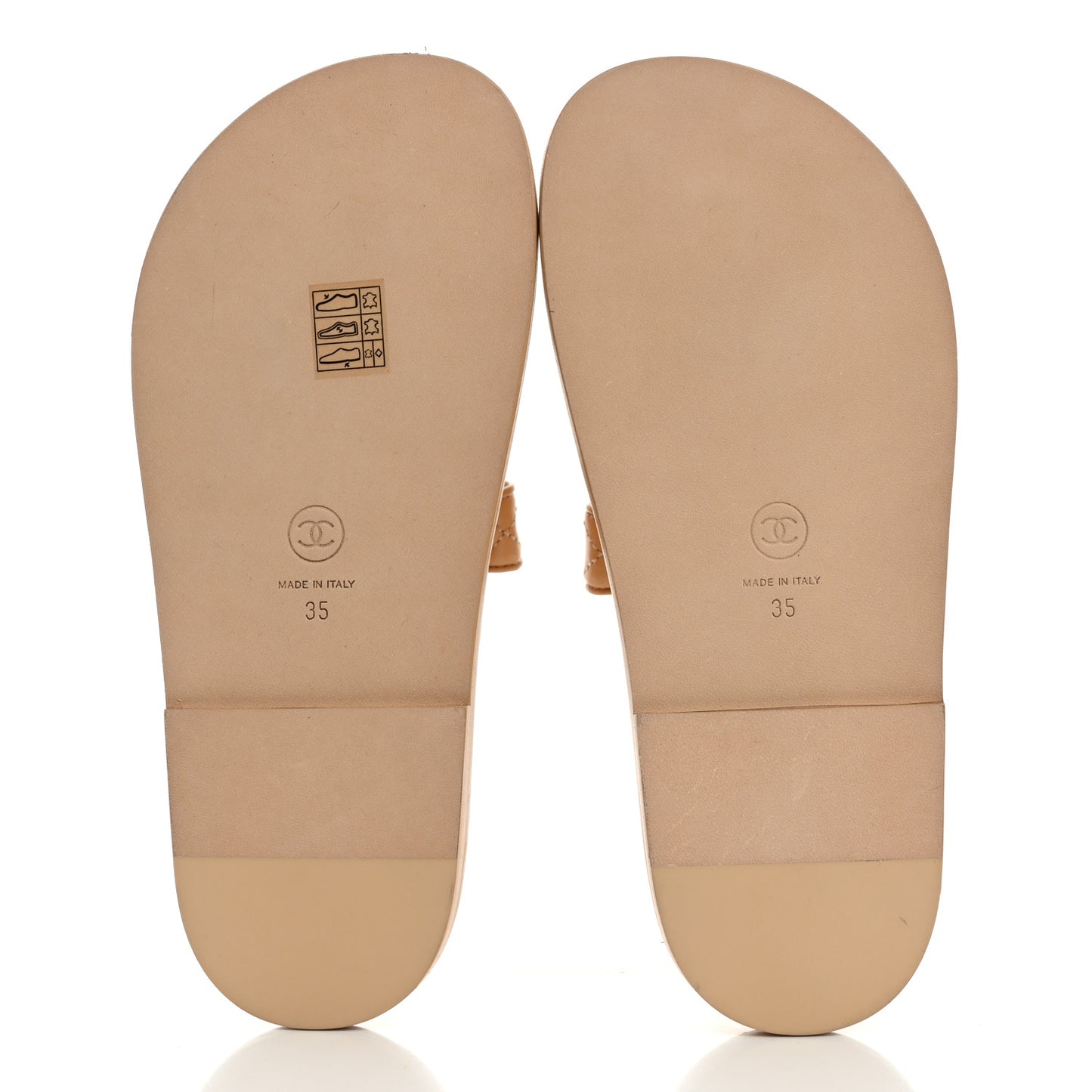 Lambskin Quilted Velcro Dad Chain CC Slide Sandals 35 Beige