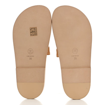 Chanel Lambskin Quilted Velcro Dad Chain CC Slide Sandals 35 Beige 5 of 8