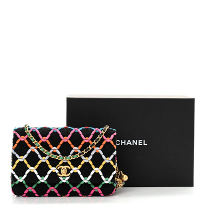 Chanel Tweed Diamond Threaded Pearl Crush Wallet On Chain WOC Black Multicolor 12 of 12