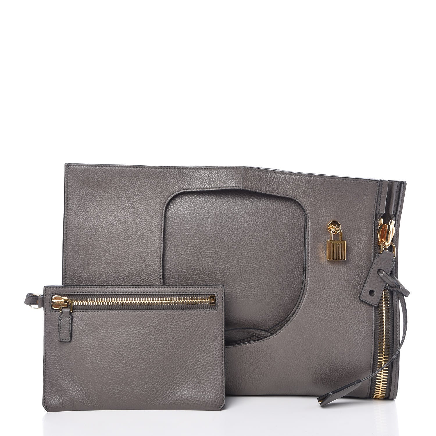 Tom Ford Calfskin Large Alix Padlock Zip Shoulder Bag Graphite 4 of 8