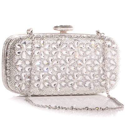 Judith Leiber Crystal Fleurs Minaudiere Clutch Silver 3 of 8