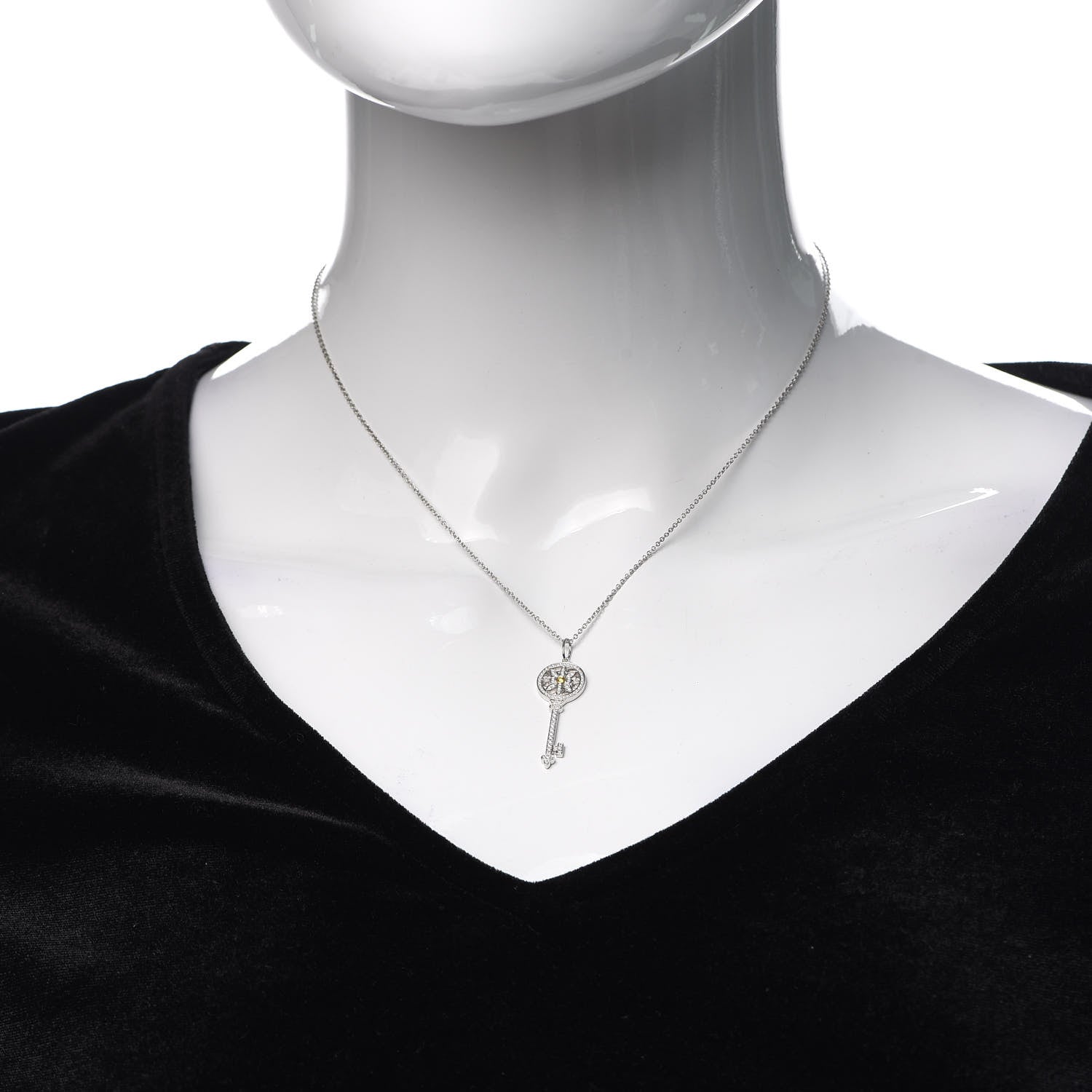 Tiffany Platinum 18K Yellow Gold Yellow Diamond Daisy Key Pendant Necklace 2 of 6