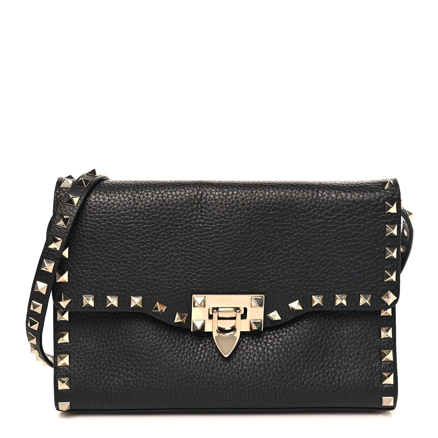 Valentino Garavani Pebbled Calfskin Medium Rockstud Flip Lock Crossbody Bag Black 1 of 8