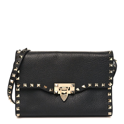 Valentino Garavani Pebbled Calfskin Medium Rockstud Flip Lock Crossbody Bag Black 1 of 8