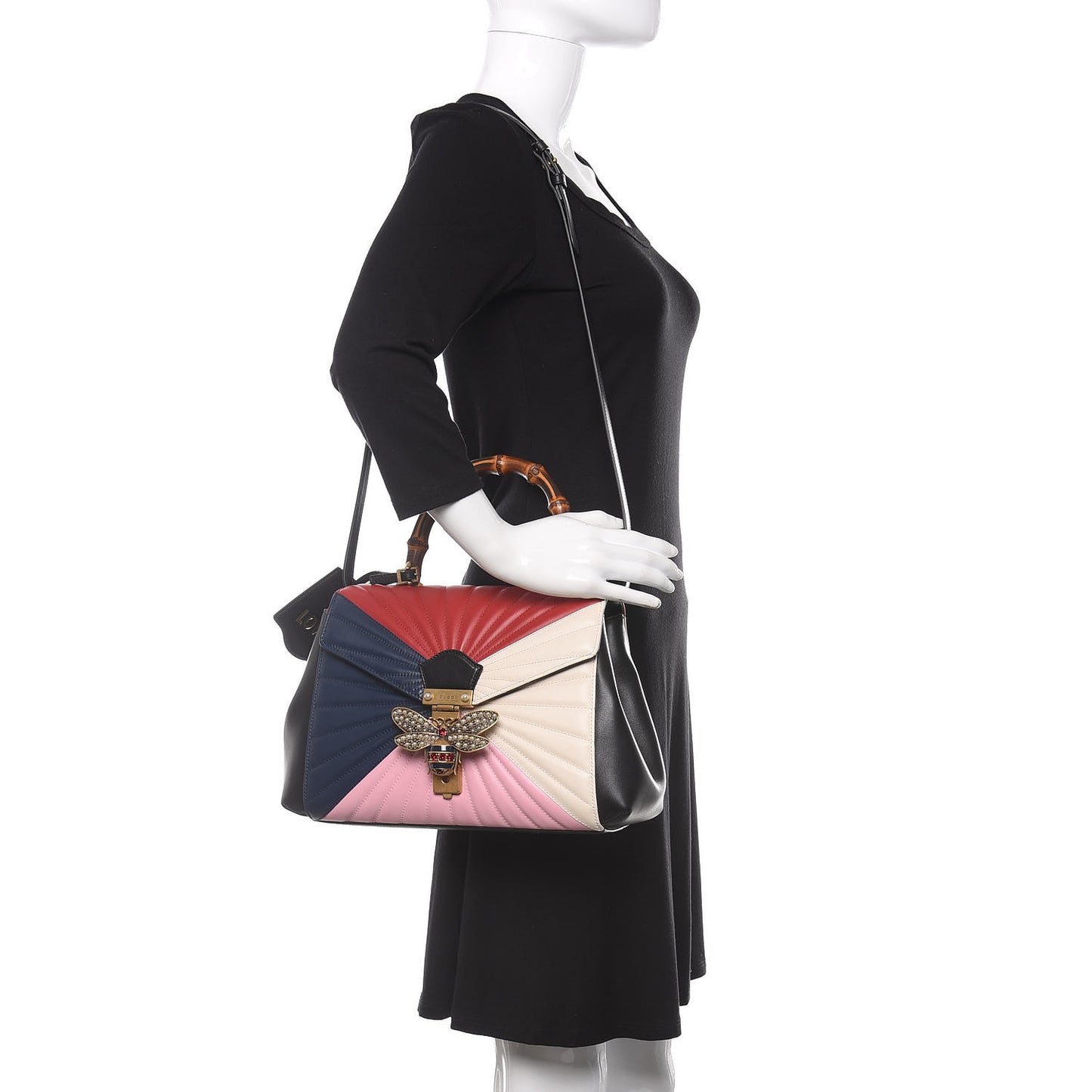 Calfskin Bamboo Trapuntata Queen Margaret Top Handle Bag Blue Agata Hibiscus Red Mystic White Sugar Pink