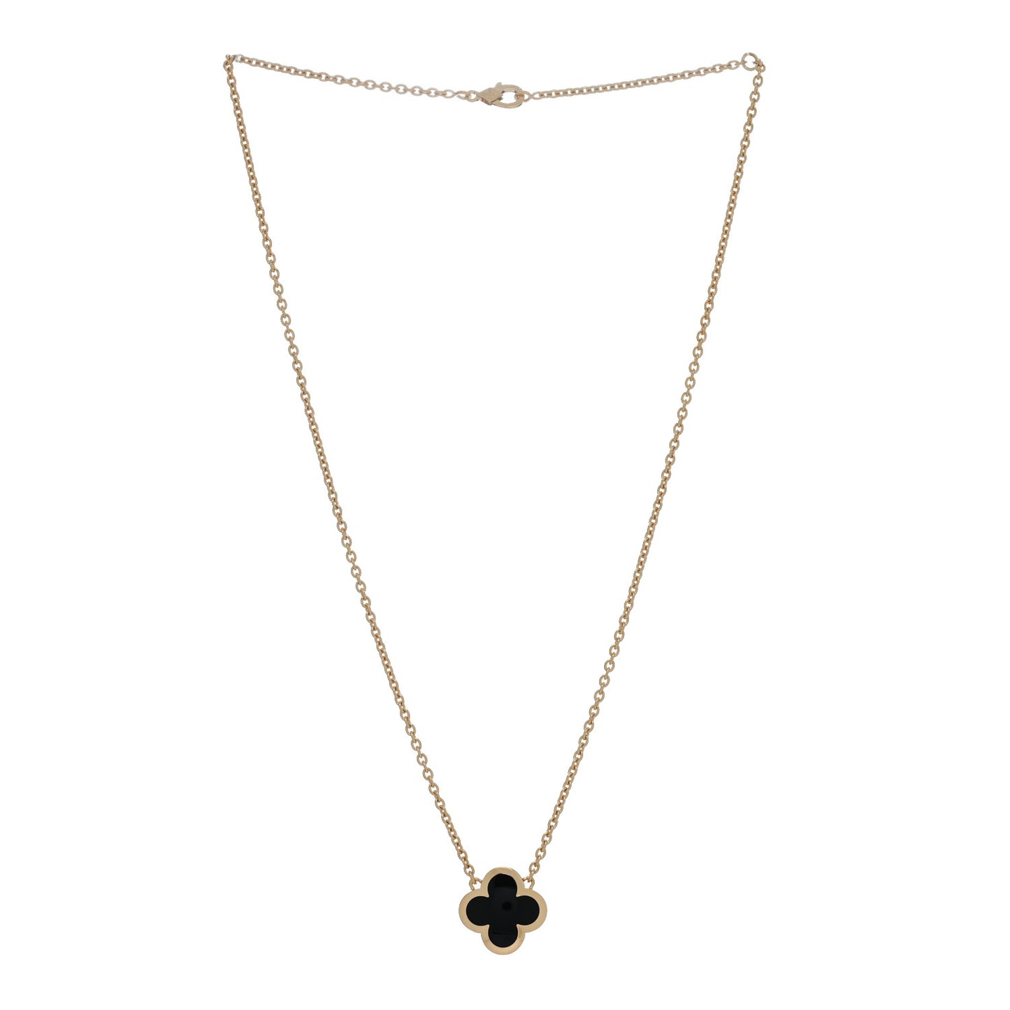 18K Yellow Gold Black Onyx Pure Alhambra Pendant Necklace