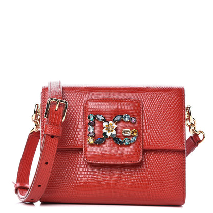 Dolce & Gabbana Stampa Iguana Calfskin Crystal Mini Milennials Shoulder Bag Rosso 1 of 8