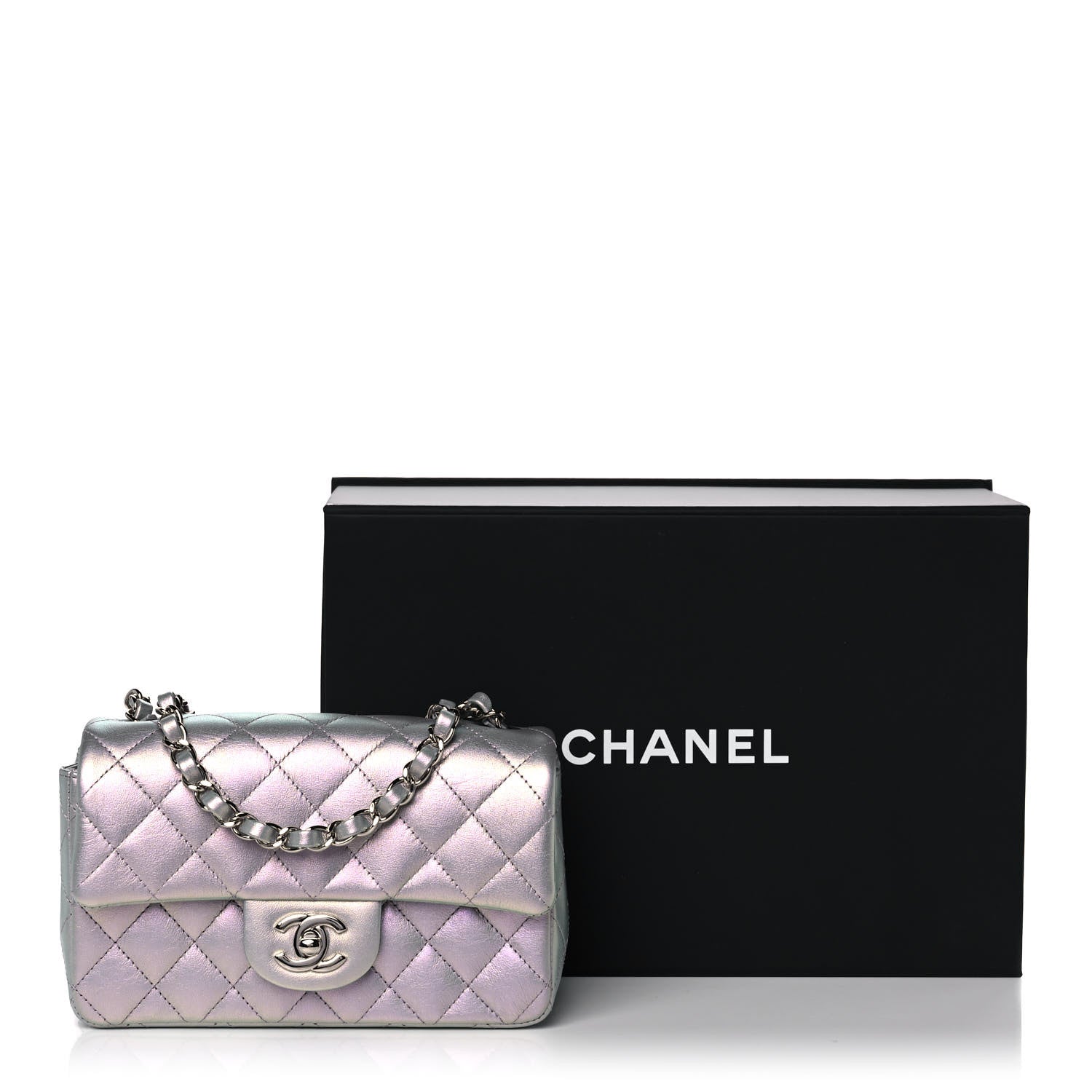 Chanel Iridescent Calfskin Quilted Mini Rectangular Flap Light Purple 12 of 12