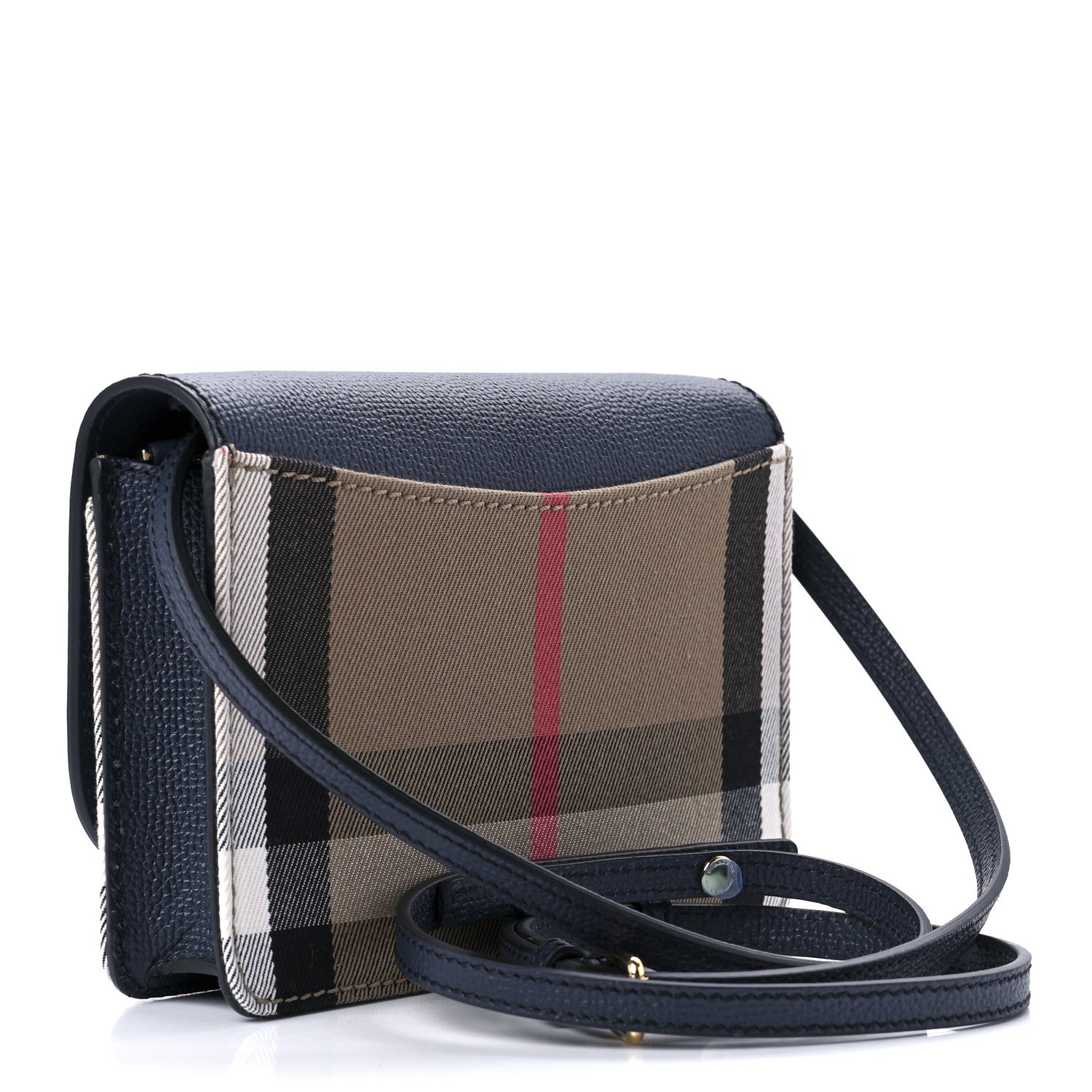 Burberry Grained Calfskin House Check Tartan Mix Hampshire Wallet On Chain Navy 3 of 9