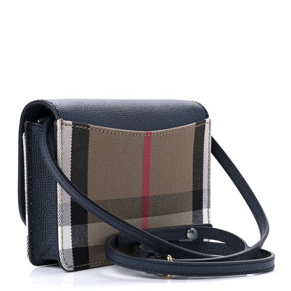 Burberry Grained Calfskin House Check Tartan Mix Hampshire Wallet On Chain Navy 3 of 9