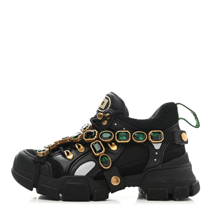 Gucci X SEGA Mesh Suede Calfskin Removable Crystals Womens Flashtrek Sneakers 36 Black Silver 1 of 9