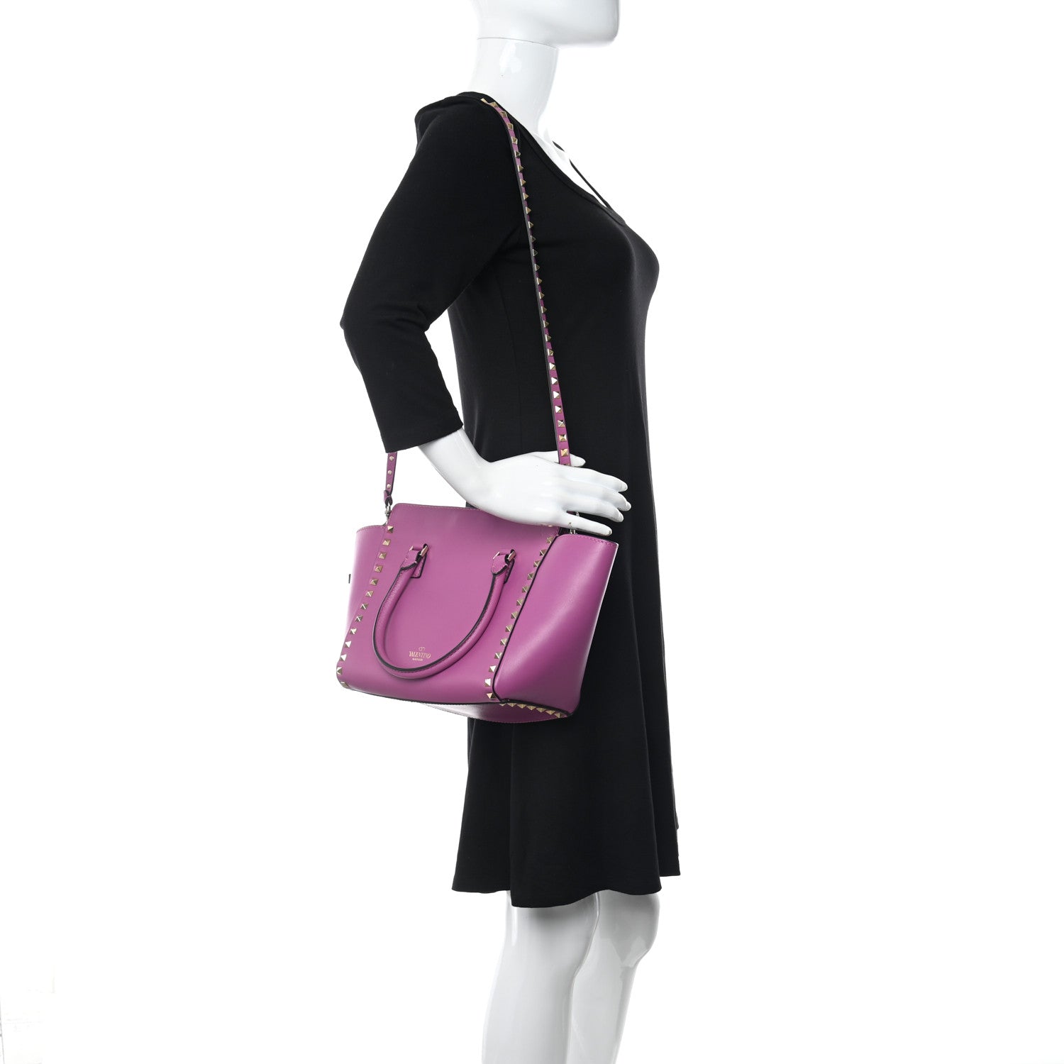 Valentino Garavani Vitello Small Rockstud Double Handle Tote Purple Violet 3 of 9