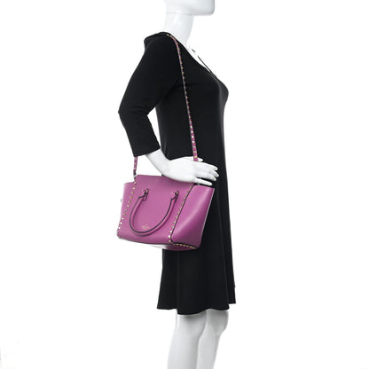 Valentino Garavani Vitello Small Rockstud Double Handle Tote Purple Violet 3 of 9