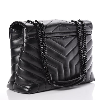 Saint Laurent Calfskin Y Quilted Monogram Medium Loulou Chain Satchel Black 3 of 11
