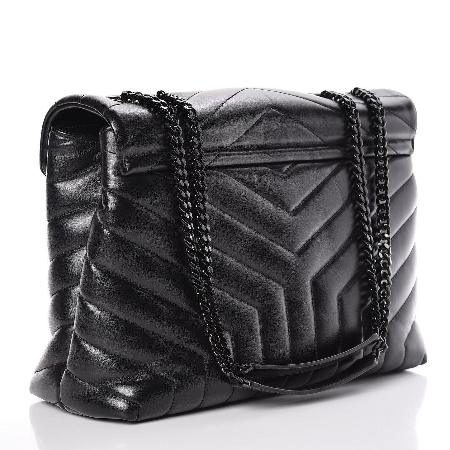 Calfskin Y Quilted Monogram Medium Loulou Chain Satchel Black