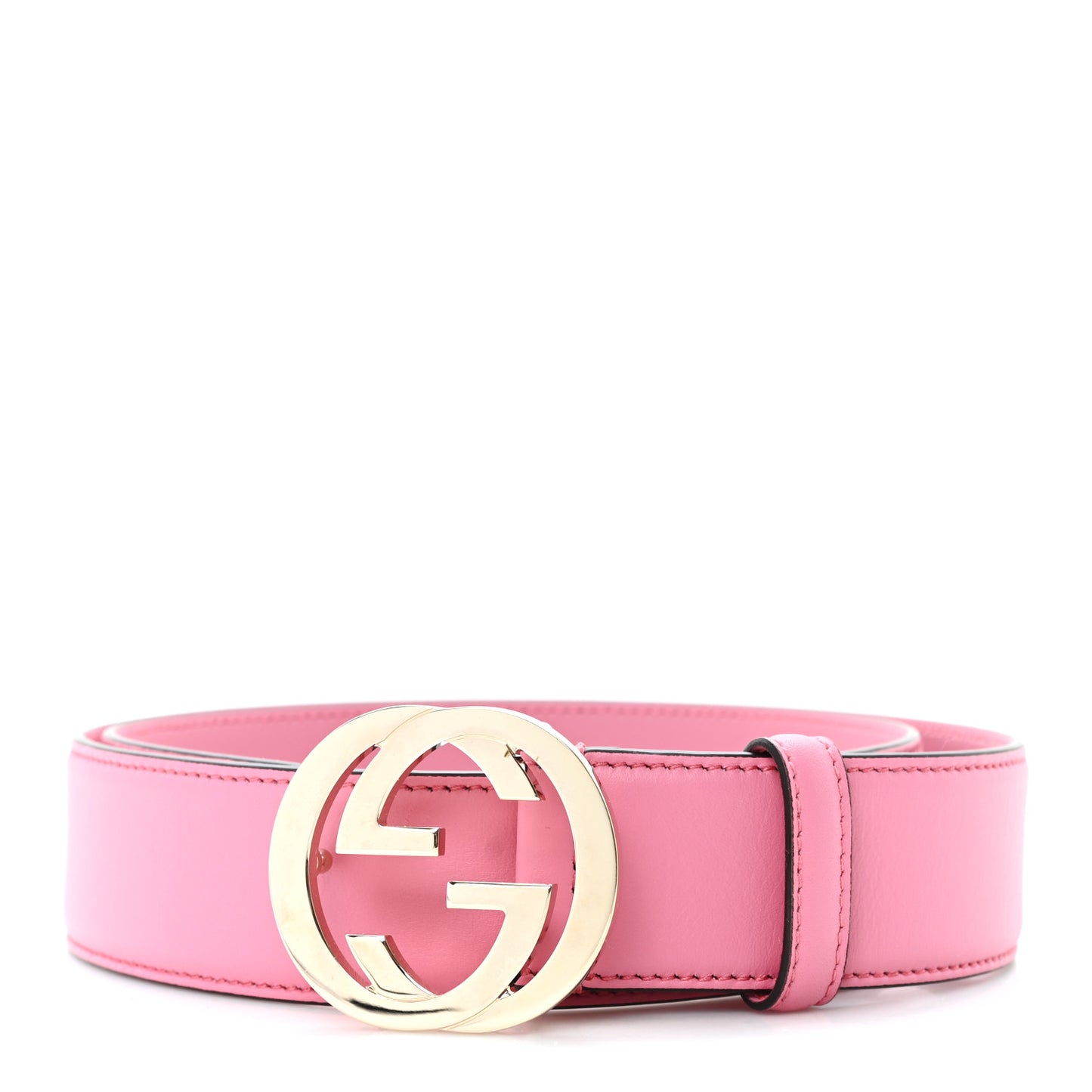 Moon Calfskin Interlocking G 37mm Belt 85 34 Glossy Pink