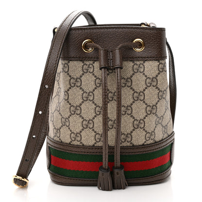 Gucci GG Supreme Monogram Web Mini Ophidia Bucket Bag Brown 1 of 10