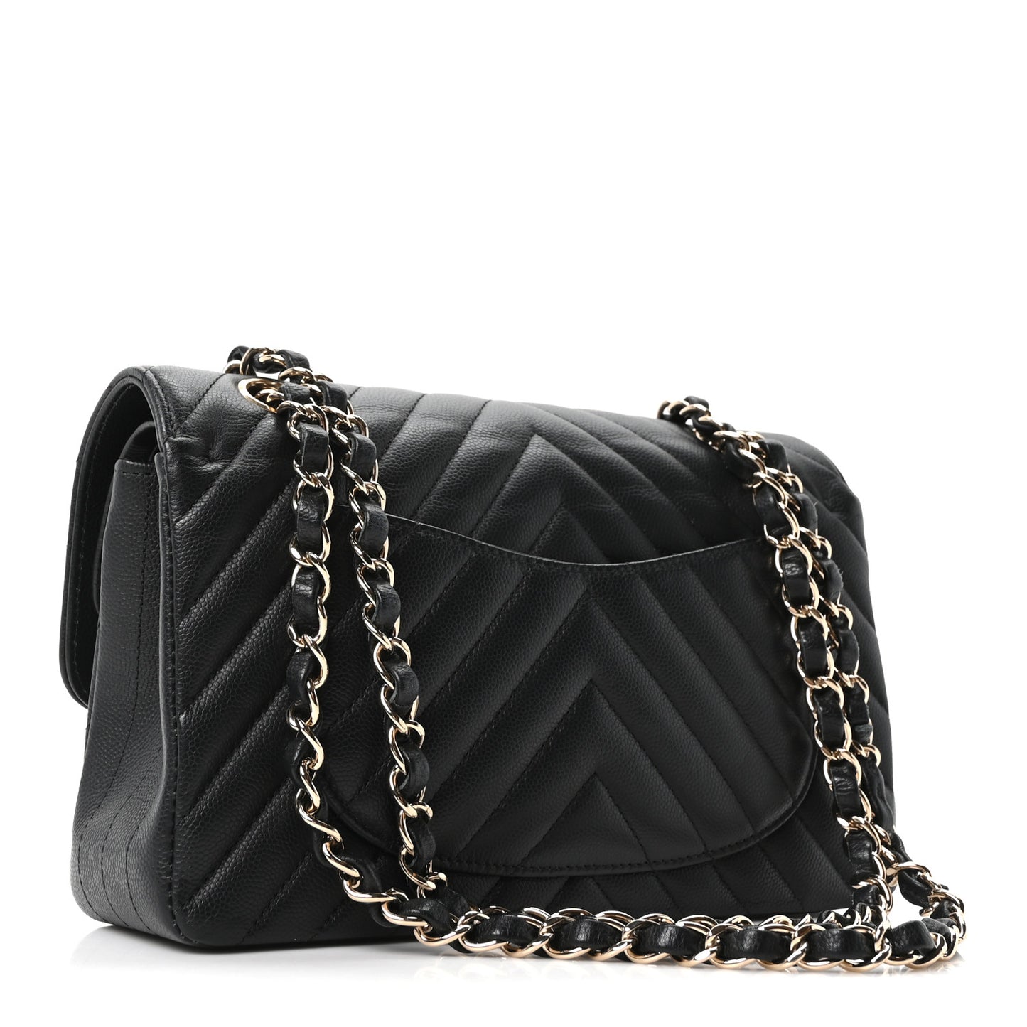 Caviar Chevron Quilted Small Double Flap Black