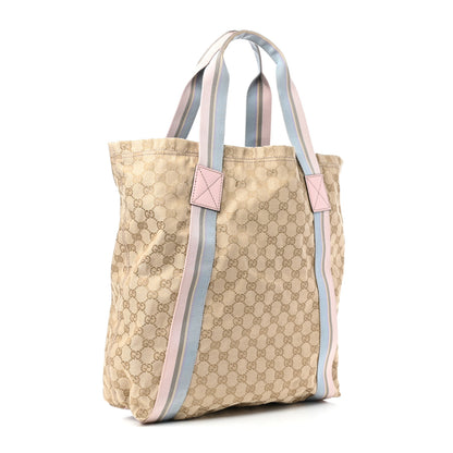 Gucci GG Monogram Medium Web Handle Vertical Tote Pink Blue 3 of 9