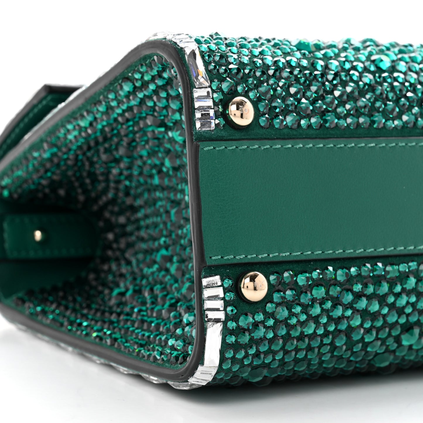 Crystal Embroidered Mini Vsling Top Handle Bag Emerald Jungle