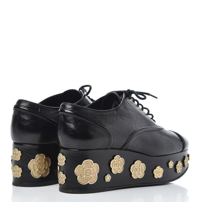 Chanel Crumpled Calfskin Lace Up Platform Oxfords 37 Black 4 of 22