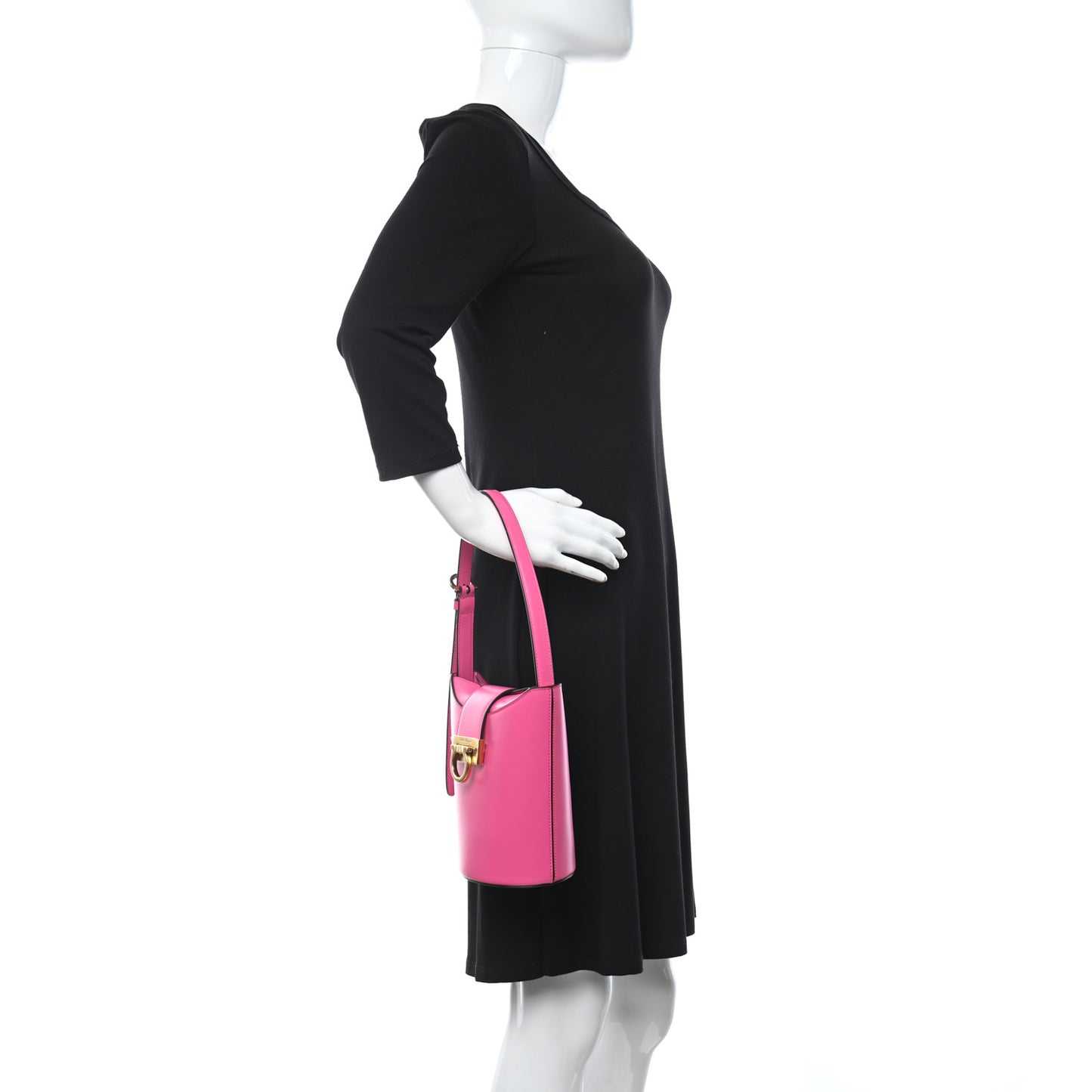 Calfskin Small Trifolio Bucket Shoulder Bag Hot Pink