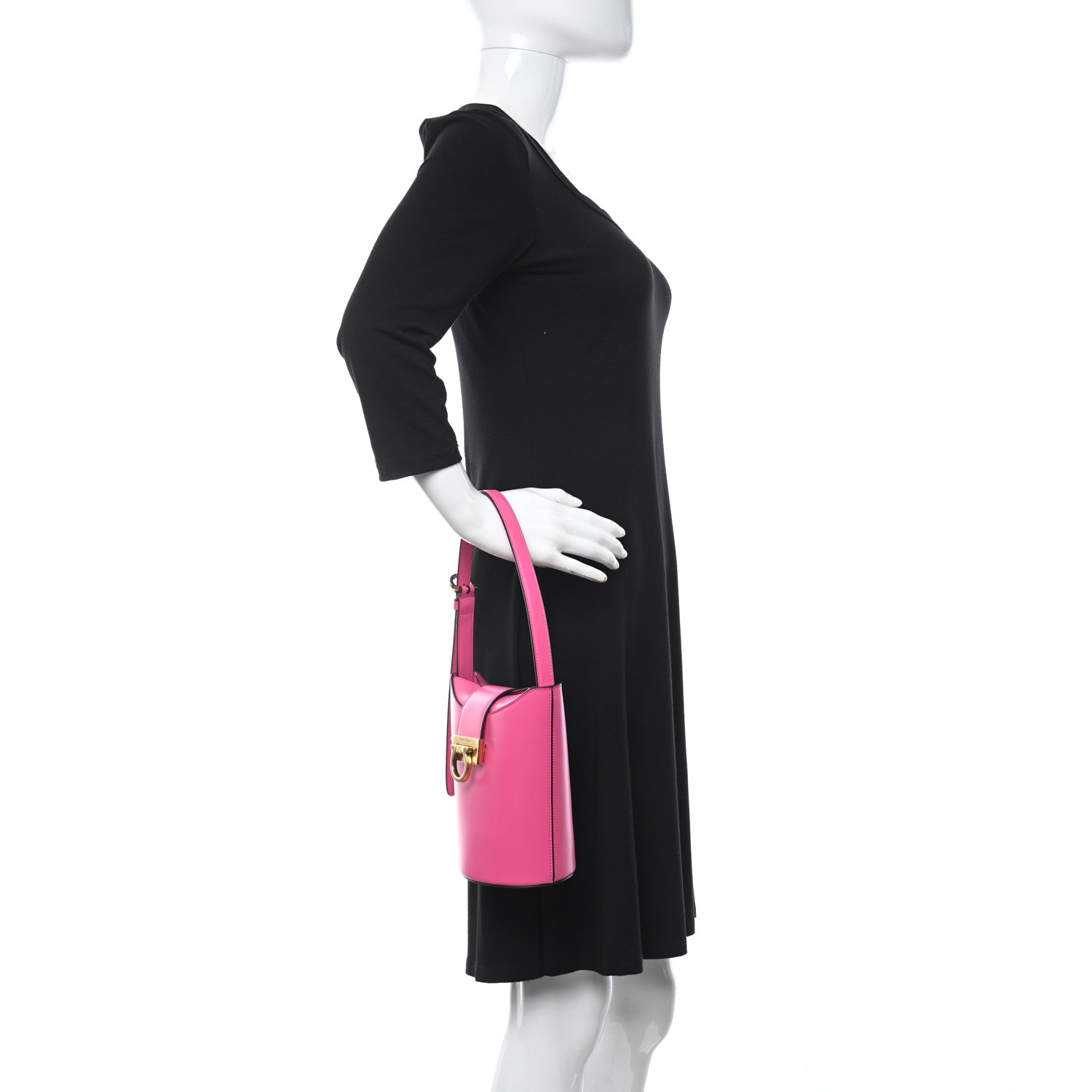 Salvatore Ferragamo Calfskin Small Trifolio Bucket Shoulder Bag Hot Pink 2 of 12