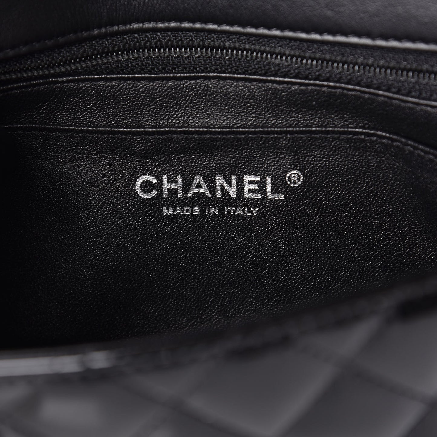 Patent Calfskin Quilted Mini Rectangular Flap Black