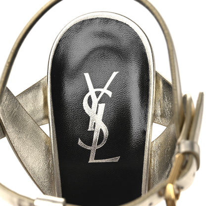 Saint Laurent Veau Laminato Tribute 105 Platform Sandals 40.5 Platino 9 of 13