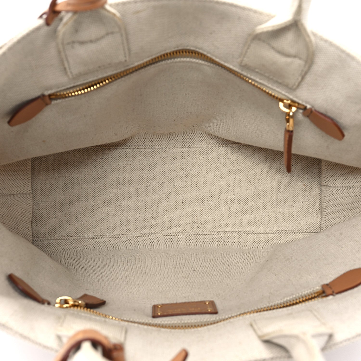 Prada Linen Blend Vitello Logo Tote Natural 5 of 10
