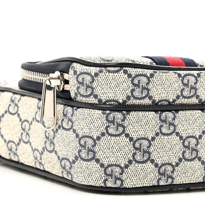 Gucci GG Supreme Monogram Textured Dollar Calfskin Web Mini Ophidia Double Zip Messenger Bag Beige Blue 9 of 10