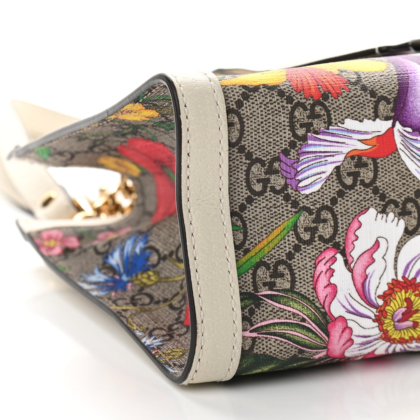 GG Supreme Monogram Flora Textured Calfskin Small Padlock Tote Beige Ebony Multicolor Mystic White