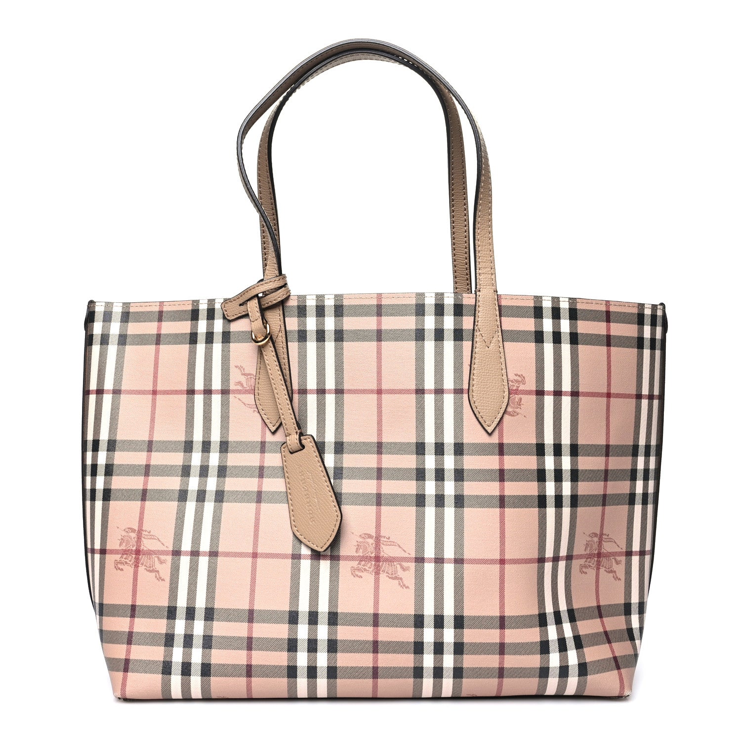 Burberry Grainy Calfskin Haymarket Check Medium Reversible Tote Camel 1 of 14