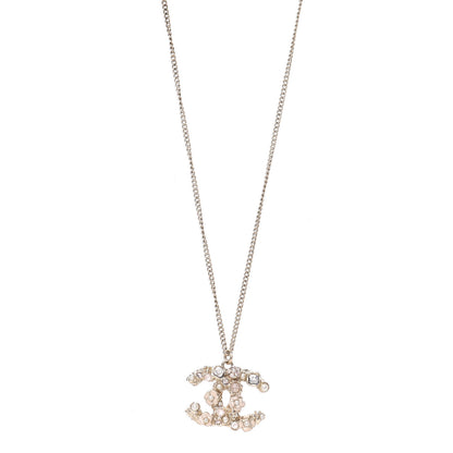 Chanel Crystal Pearl Enamel Camellia CC Pendant Necklace Pink Gold 1 of 4