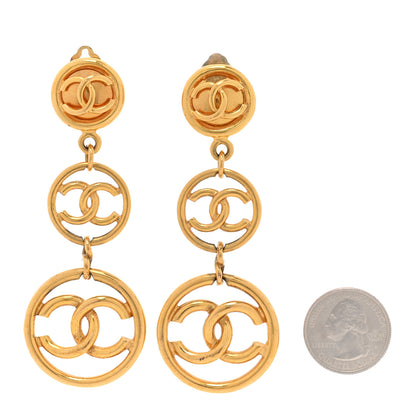 Chanel Metal CC Circle Long Drop Clip On Earrings Gold 2 of 8