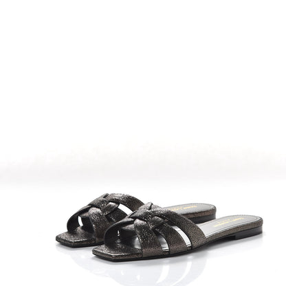 Saint Laurent Metallic Crackled Calfskin Nu Pied 05 Slide Sandals 36 Black Gunmetal 2 of 10