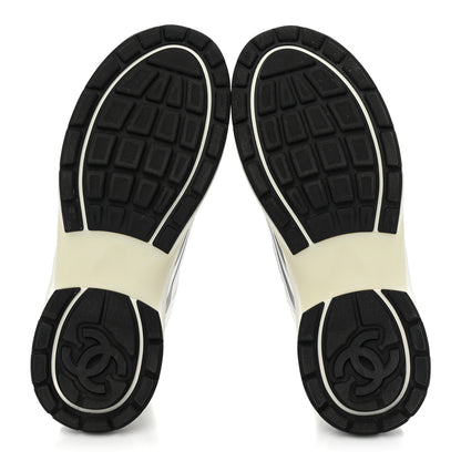Chanel Fabric Laminated Calfskin Stretch CC Sneakers 39.5 White Silver 5 of 11