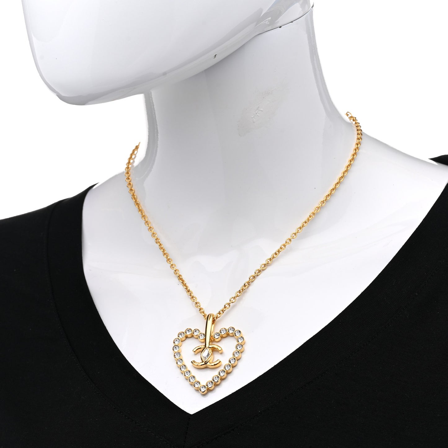 Crystal CC Heart Necklace Gold