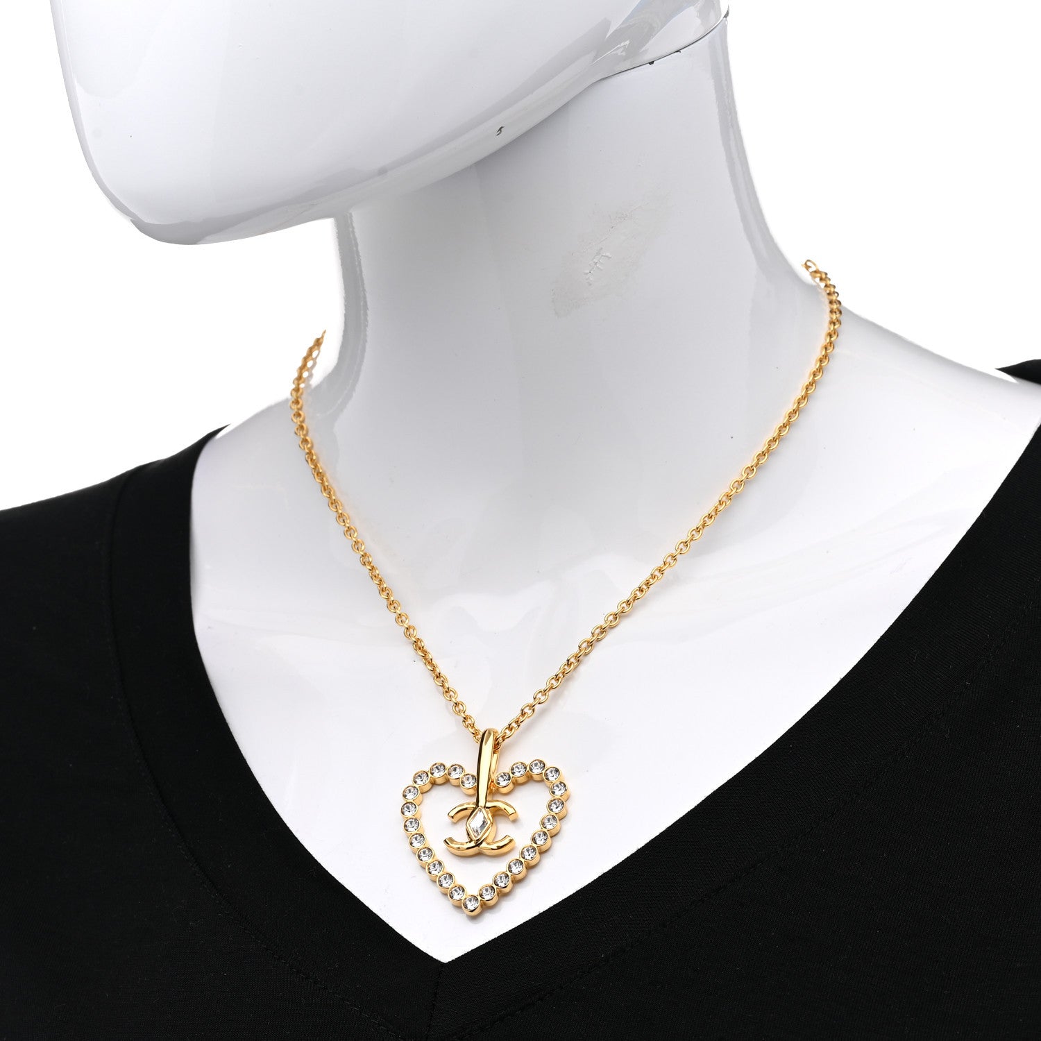 Chanel Crystal CC Heart Necklace Gold 2 of 6