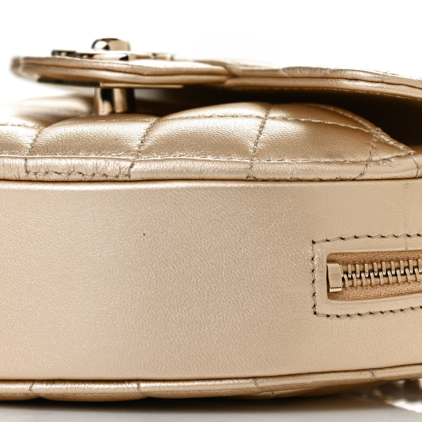 Metallic Lambskin Quilted CC In Love Heart Clutch With Chain Gold