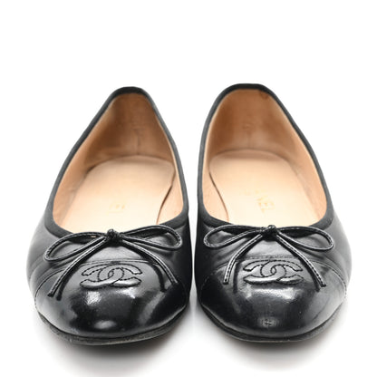 Chanel Lambskin Patent Cap Toe Ballerina Flats 38 Black 3 of 9