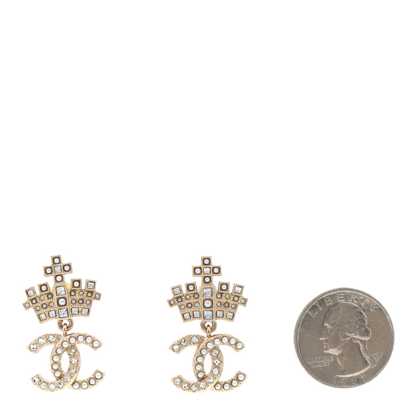 Crystal CC Crown Drop Earrings Gold