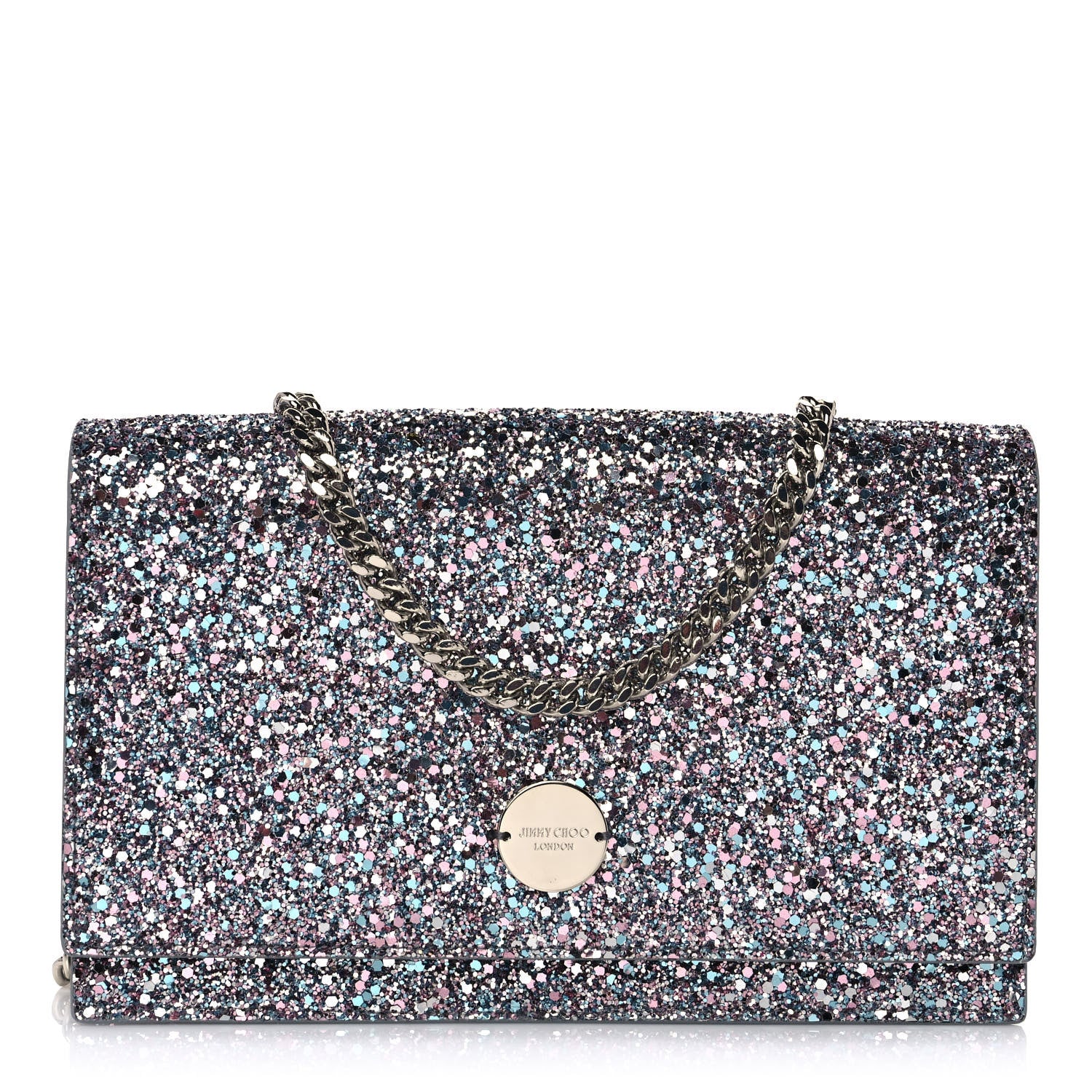 Jimmy Choo Glitter Florence Wallet on Chain Bubblegum Mix 1 of 9