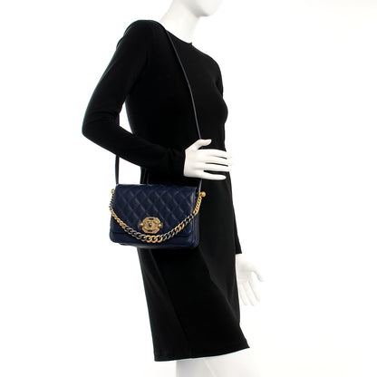 Chanel Lambskin Quilted Gold Metal Lock Flap Navy 2 of 8