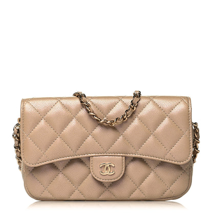 Chanel Iridescent Caviar Quilted Flap Phone Holder With Chain Beige 1 of 12