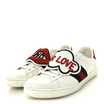 Gucci Calfskin Ayers Web Blind for Love Embroidered Mens Ace Sneakers 10 White 4 of 9